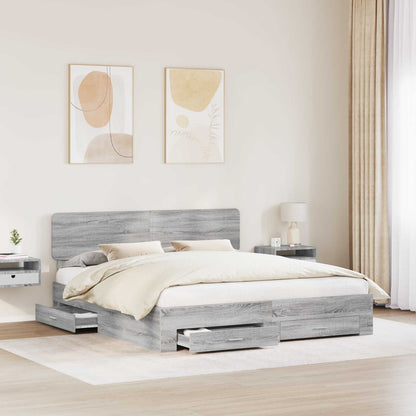Bed Frame with Drawer Grey Sonoma 200 x 200 cm Engineered Wood