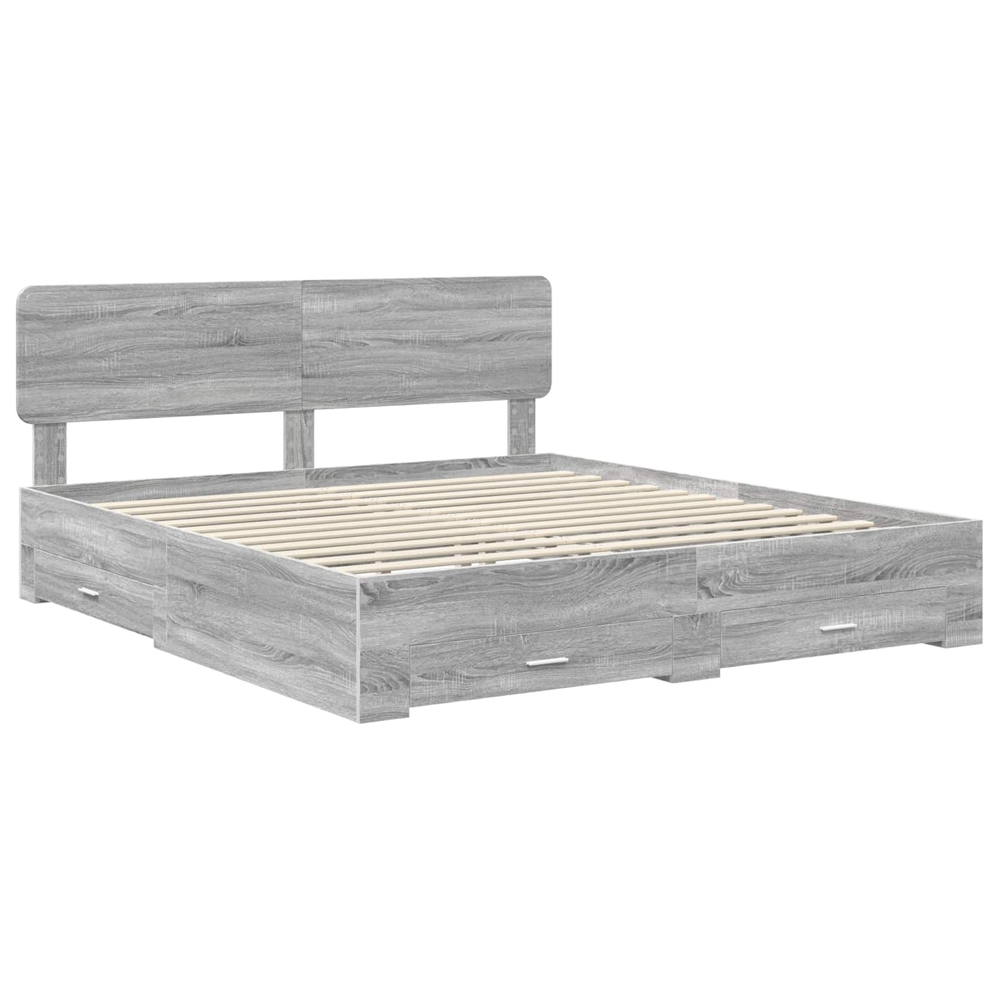 Bed Frame with Drawer Grey Sonoma 200 x 200 cm Engineered Wood