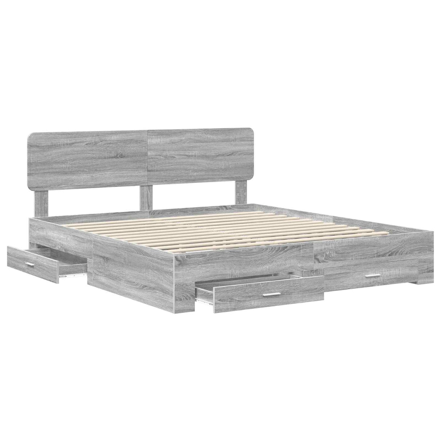 Bed Frame with Drawer Grey Sonoma 200 x 200 cm Engineered Wood