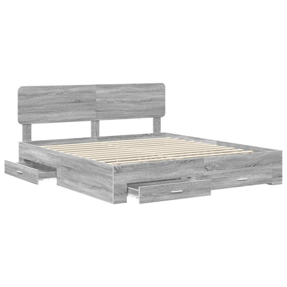 Bed Frame with Drawer Grey Sonoma 200 x 200 cm Engineered Wood