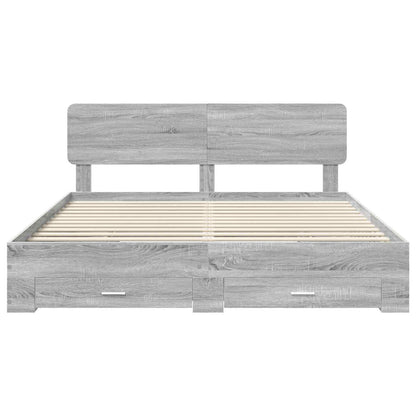 Bed Frame with Drawer Grey Sonoma 200 x 200 cm Engineered Wood