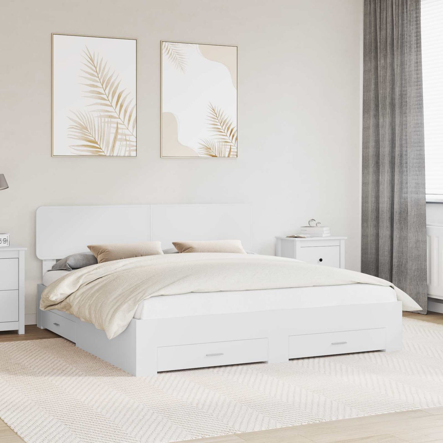 Bed Frame with Headboard White 180 x 200 cm Engineered Wood