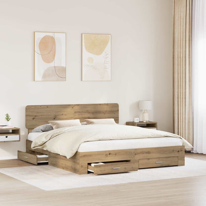 Bed Frame with Drawer Artisan Oak 180 x 200 cm Engineered Wood