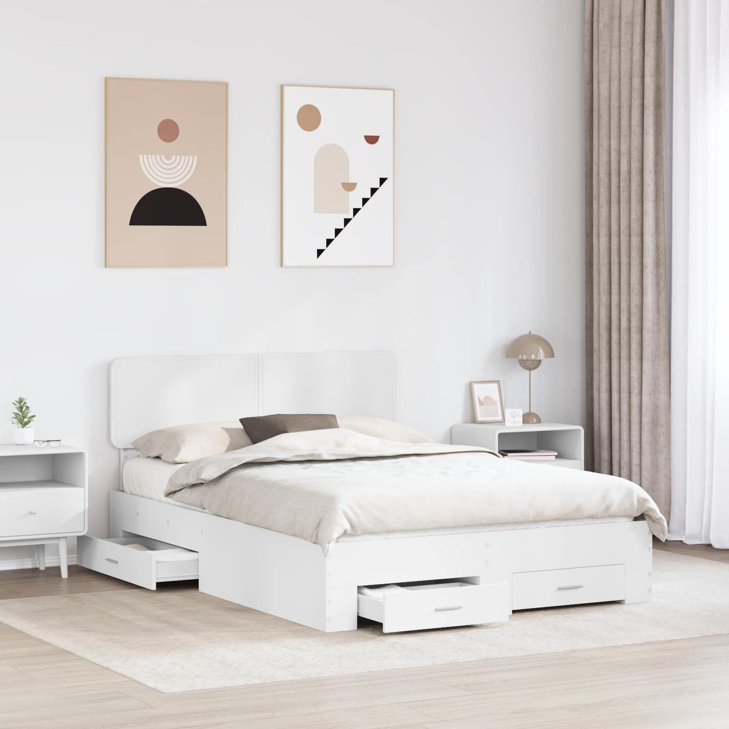 Bed Frame with Headboard White 160 x 200 cm Engineered Wood