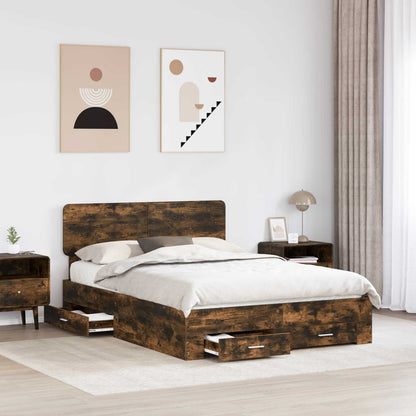 Bed Frame with Drawer Smoked Oak 150 x 200 cm Engineered Wood