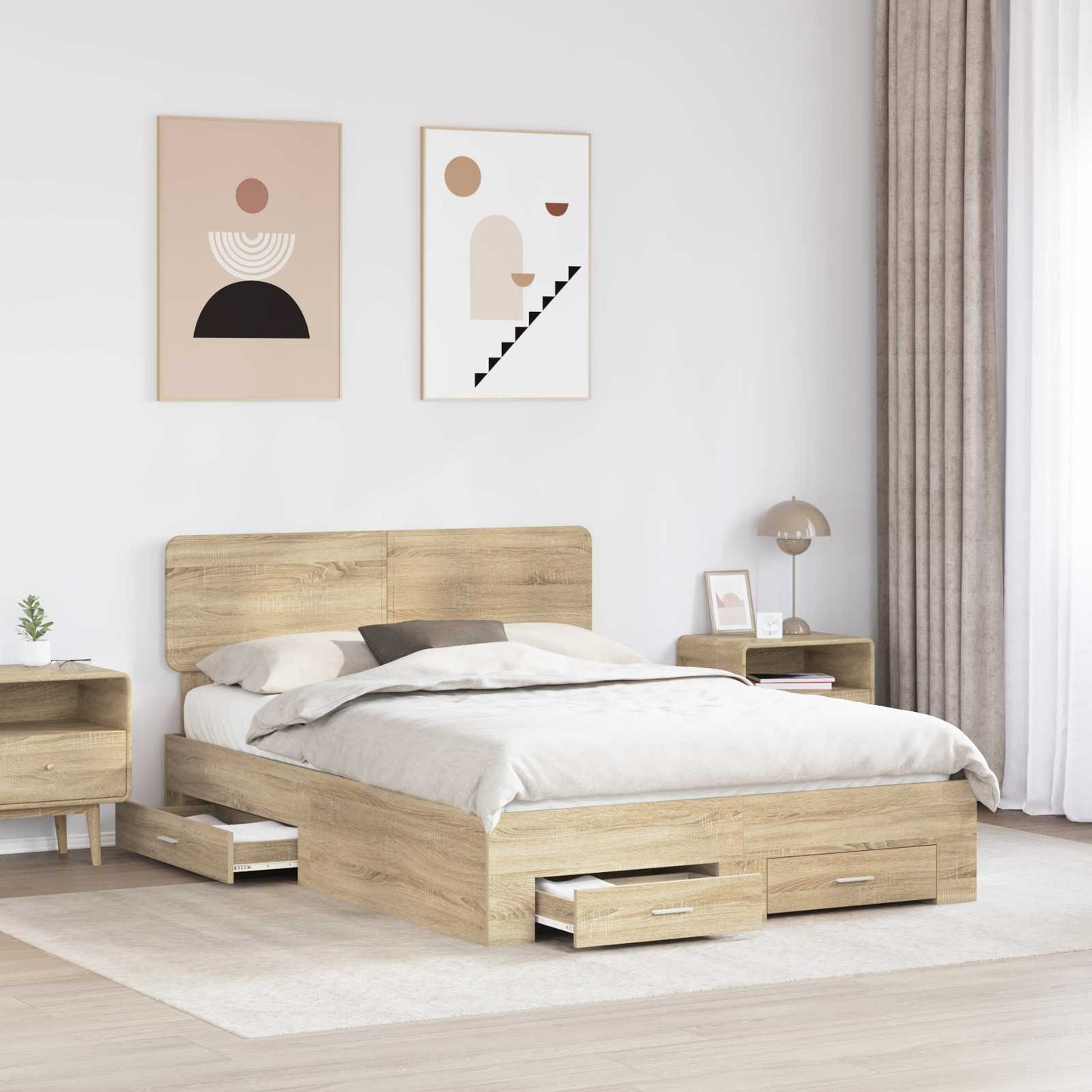 Bed Frame with Drawer Sonoma Oak 140 x 200 cm Engineered Wood