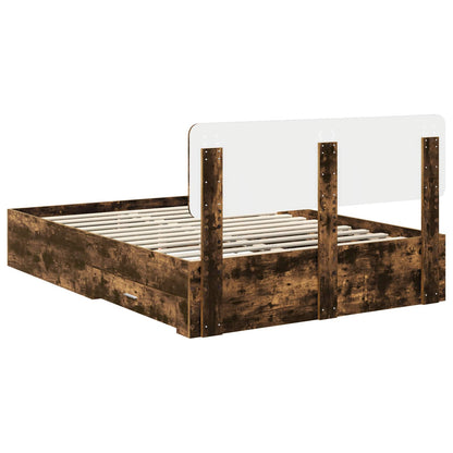 Bed Frame with Drawer Smoked Oak 140 x 200 cm Engineered Wood