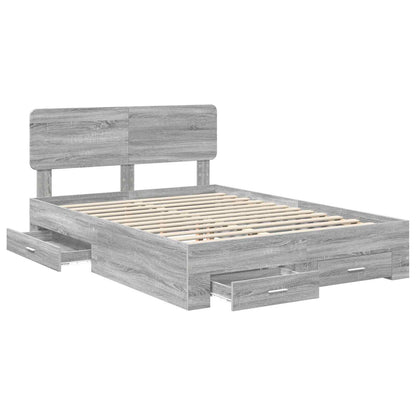 Bed Frame with Drawer Grey Sonoma 140 x 200 cm Engineered Wood