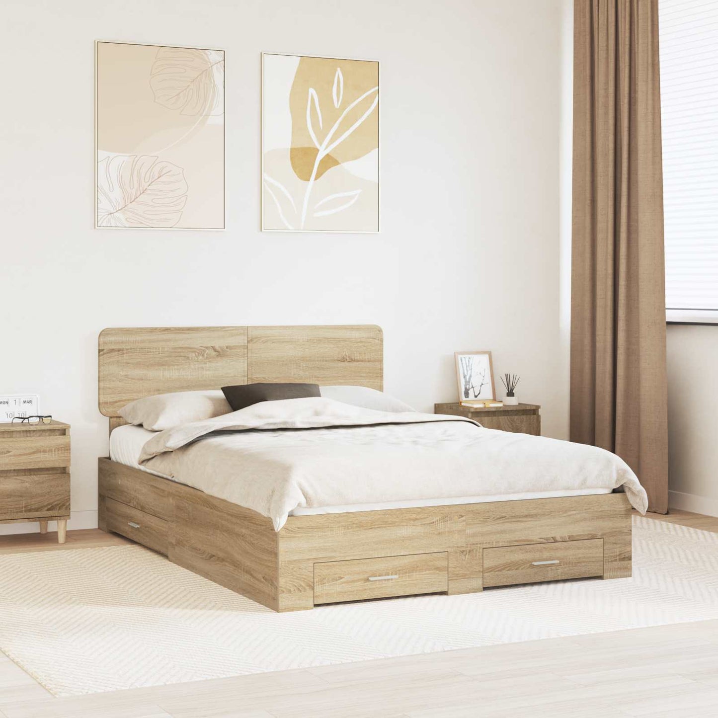 Bed Frame with Drawer Sonoma Oak 140 x 190 cm Engineered Wood