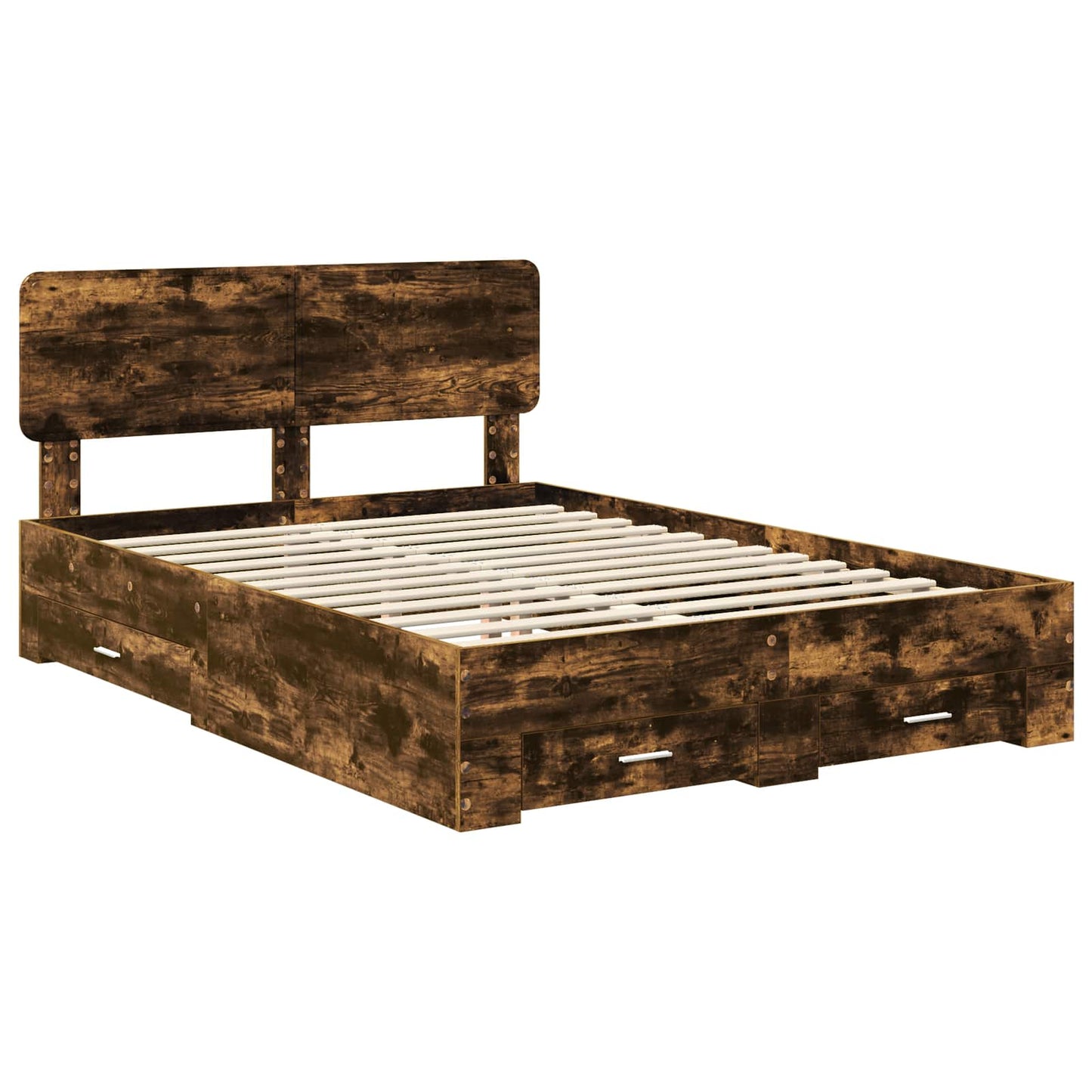 Bed Frame with Drawer Smoked Oak 140 x 190 cm Engineered Wood