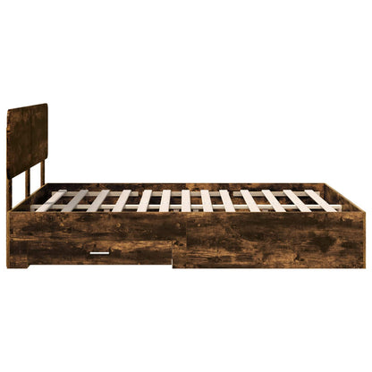 Bed Frame with Drawer Smoked Oak 140 x 190 cm Engineered Wood