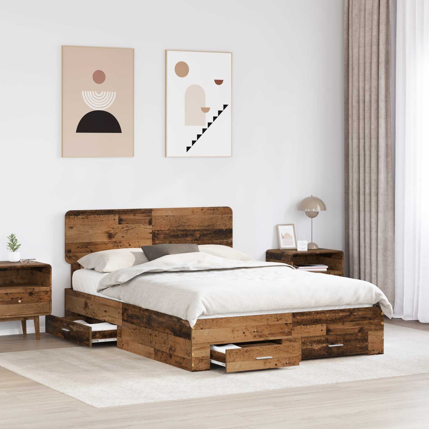 Bed Frame with Headboard Old Wood 140 x 190 cm Engineered Wood