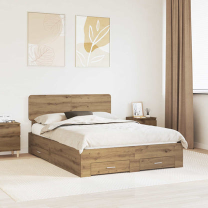 Bed Frame with Drawer Artisan Oak 140 x 190 cm Engineered Wood
