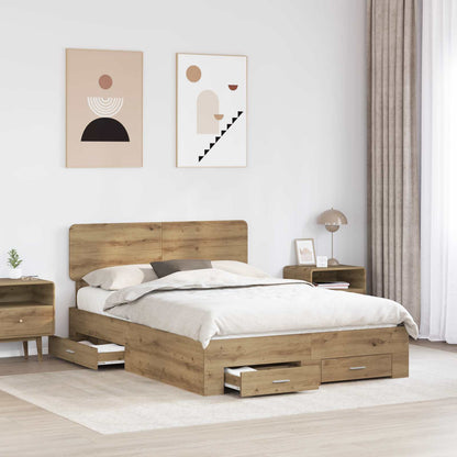 Bed Frame with Drawer Artisan Oak 140 x 190 cm Engineered Wood