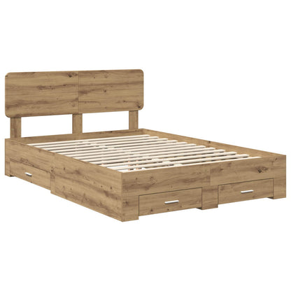 Bed Frame with Drawer Artisan Oak 140 x 190 cm Engineered Wood