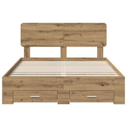 Bed Frame with Drawer Artisan Oak 140 x 190 cm Engineered Wood