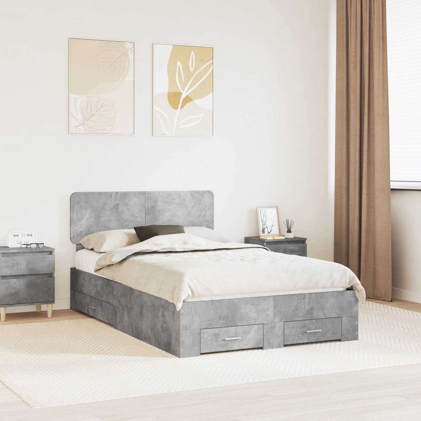 Bed Frame Concrete Grey 135 x 190 cm Engineered Wood