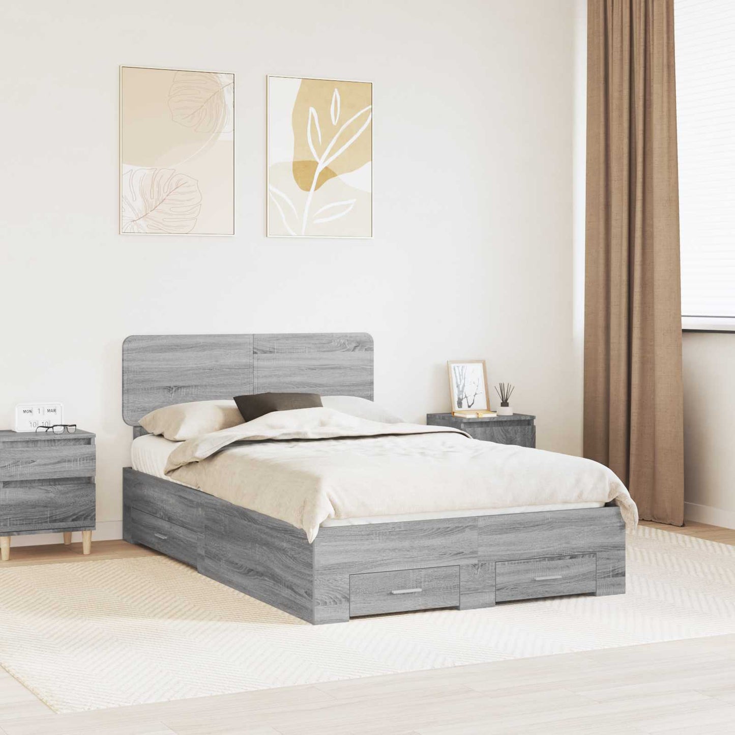 Bed Frame with Drawer Grey Sonoma 135 x 190 cm Engineered Wood