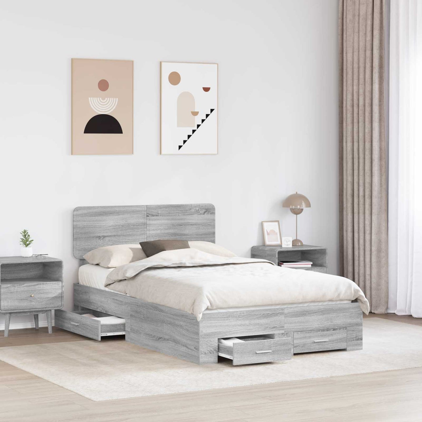 Bed Frame with Drawer Grey Sonoma 135 x 190 cm Engineered Wood