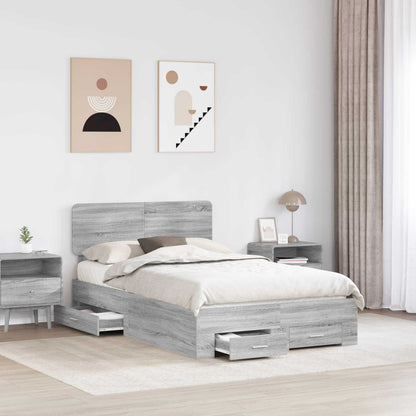 Bed Frame with Drawer Grey Sonoma 135 x 190 cm Engineered Wood