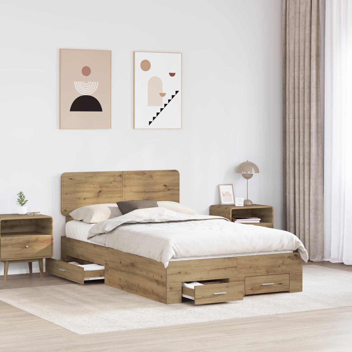 Bed Frame with Drawer Artisan Oak 135 x 190 cm Engineered Wood