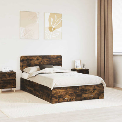 Bed Frame with Drawer Smoked Oak 120 x 200 cm Engineered Wood