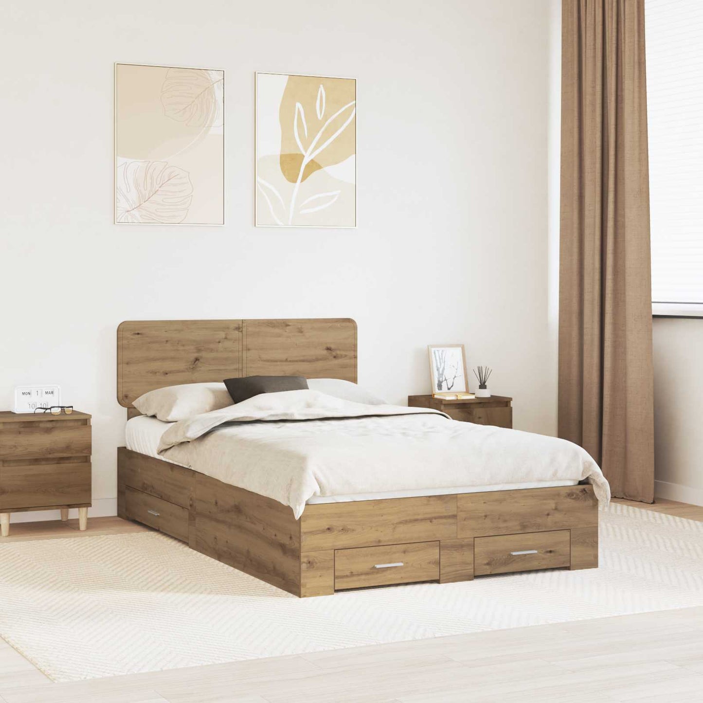Bed Frame with Drawer Artisan Oak 120 x 200 cm Engineered Wood