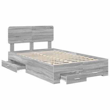 Bed Frame with Drawer Grey Sonoma 120 x 190 cm Engineered Wood