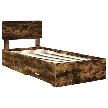 Bed Frame with Drawer Smoked Oak 100 x 200 cm Engineered Wood