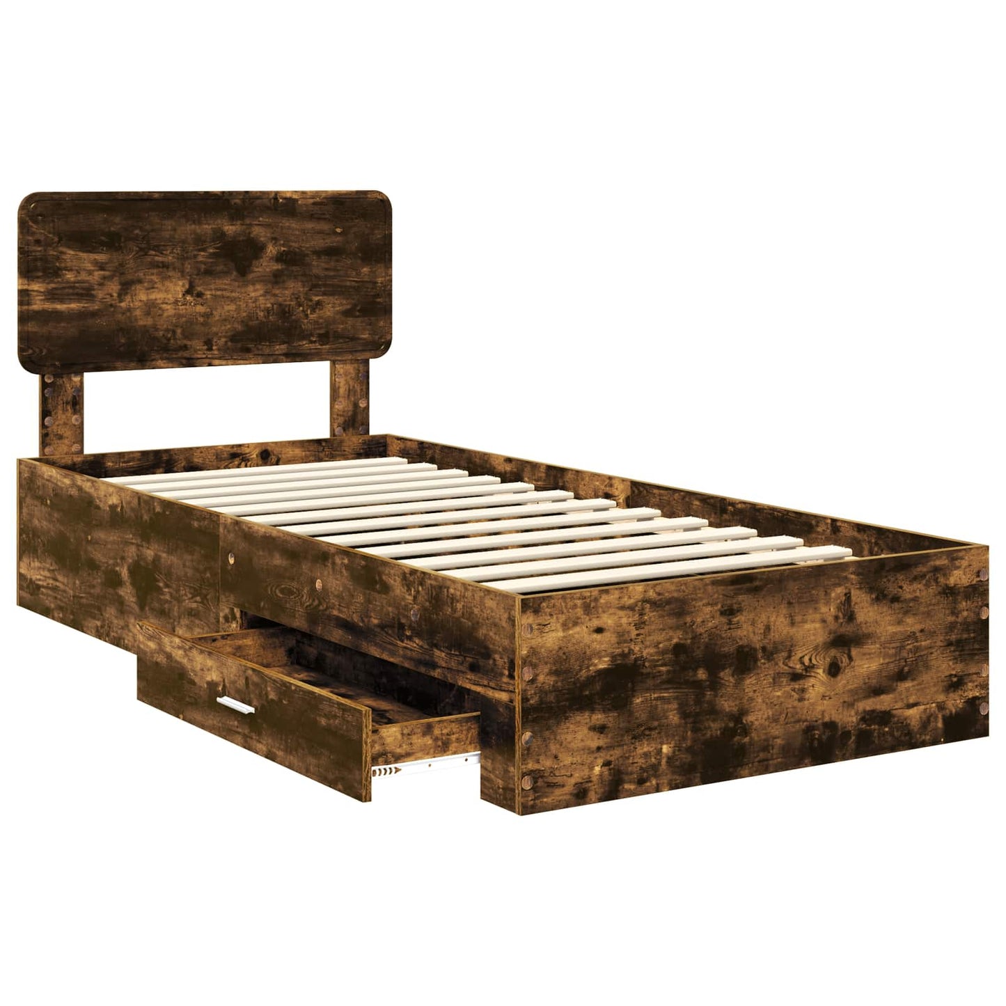 Bed Frame with Drawer Smoked Oak 100 x 200 cm Engineered Wood