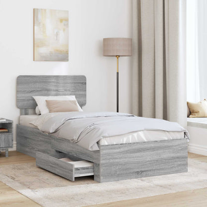 Bed Frame with Drawer Grey Sonoma 100 x 200 cm Engineered Wood
