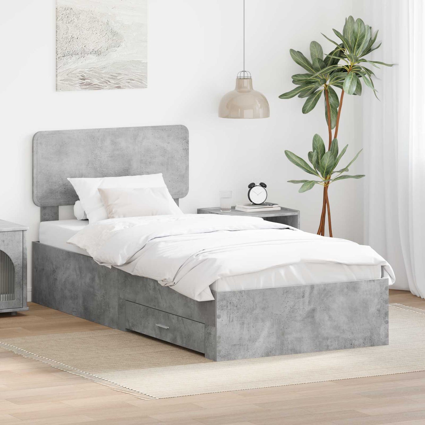 Bed Frame with Drawer Concrete Grey 90 x 200 cm Engineered Wood