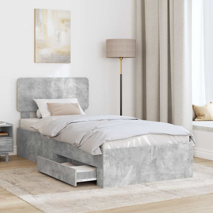 Bed Frame with Drawer Concrete Grey 90 x 200 cm Engineered Wood