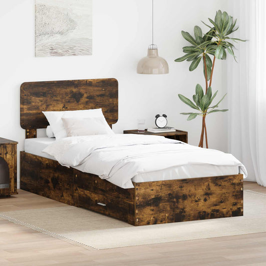 Bed Frame with Headboard Smoked Oak 90 x 200 cm Engineered Wood