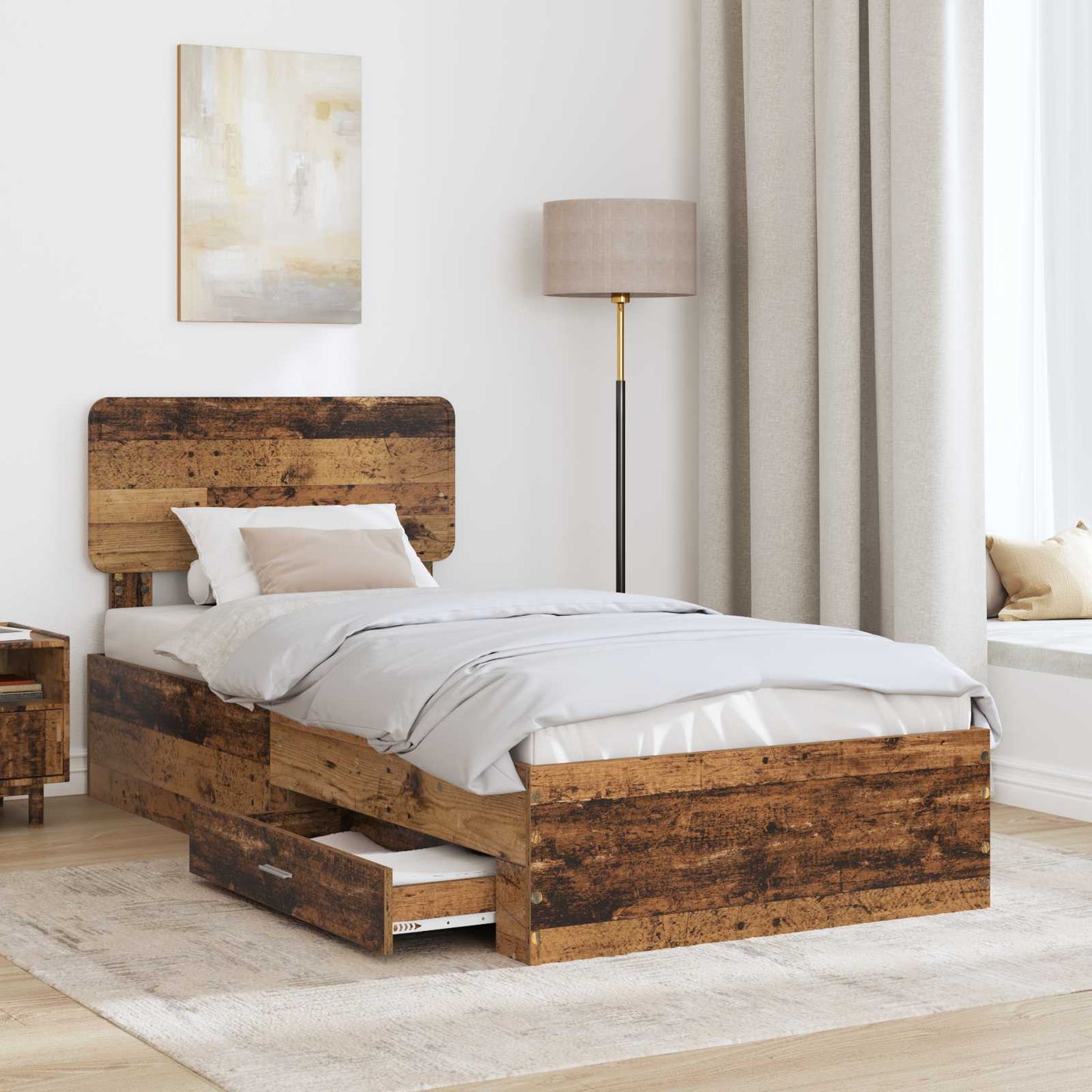 Bed Frame with Headboard Old Wood 90 x 200 cm Engineered Wood