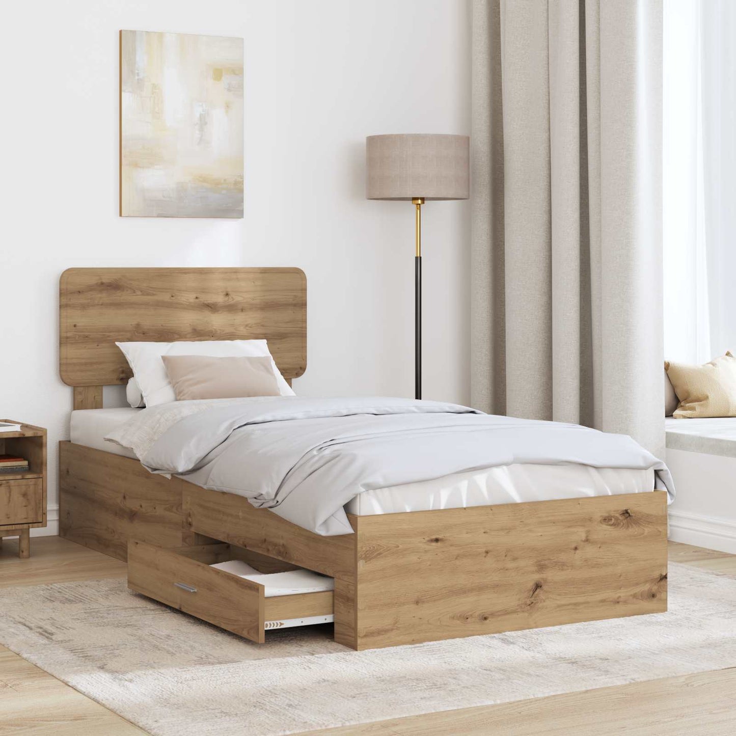 Bed Frame with Drawer Artisan Oak 90 x 200 cm Engineered Wood