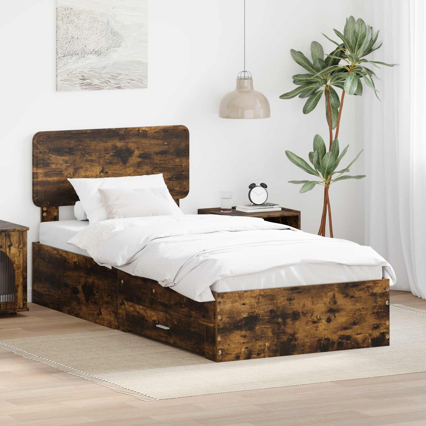 Bed Frame with Headboard Smoked Oak 90 x 190 cm Engineered Wood