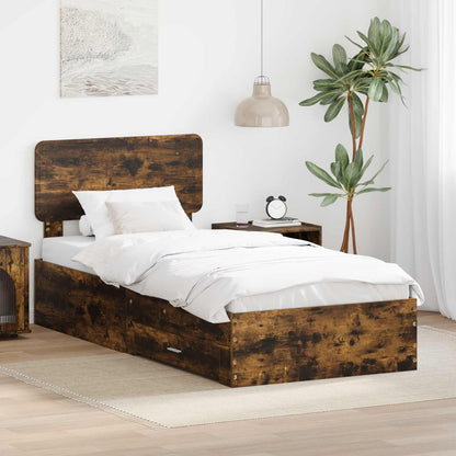 Bed Frame with Headboard Smoked Oak 90 x 190 cm Engineered Wood