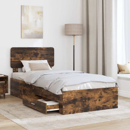 Bed Frame with Headboard Smoked Oak 90 x 190 cm Engineered Wood