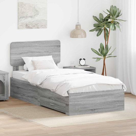 Bed Frame with Drawer Grey Sonoma 90 x 190 cm Engineered Wood
