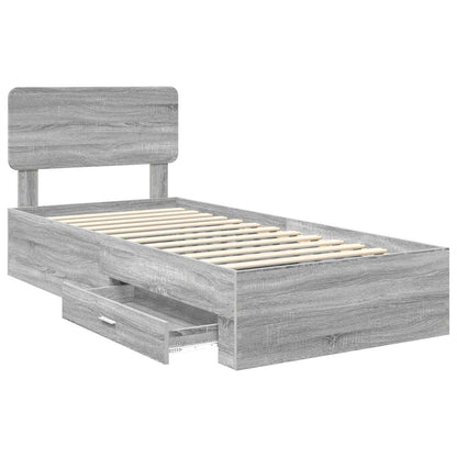 Bed Frame with Drawer Grey Sonoma 90 x 190 cm Engineered Wood