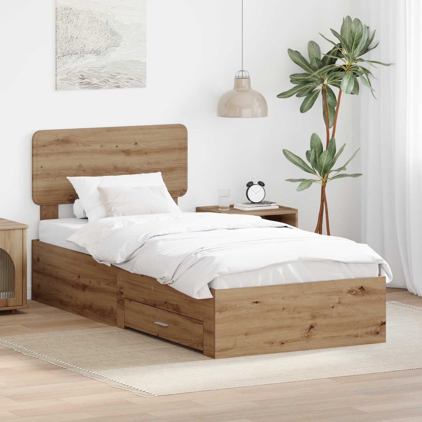 Bed Frame with Drawer Artisan Oak 90 x 190 cm Engineered Wood