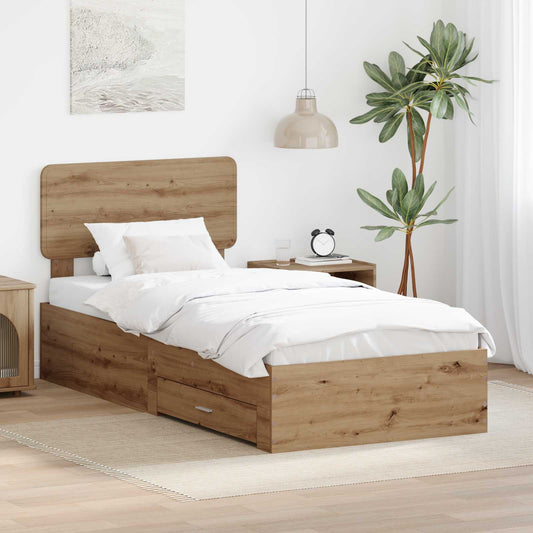 Bed Frame with Drawer Artisan Oak 90 x 190 cm Engineered Wood