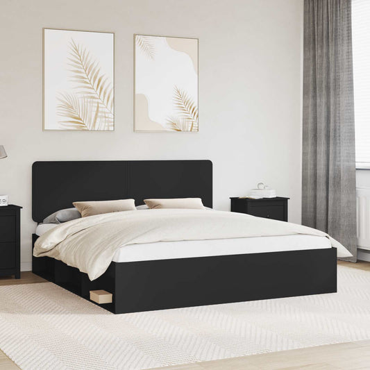 Bed Frame with Headboard Black 200 x 200 cm Solid Pine Wood