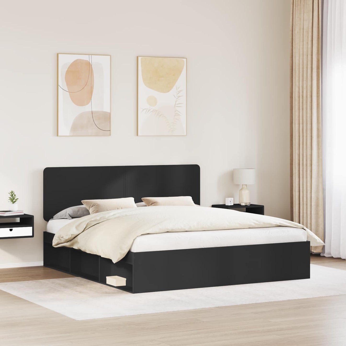 Bed Frame with Headboard Black 200 x 200 cm Solid Pine Wood