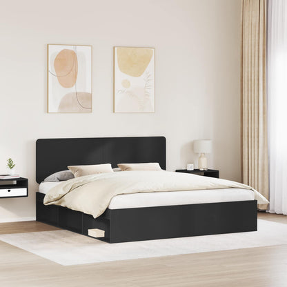 Bed Frame with Headboard Black 200 x 200 cm Solid Pine Wood
