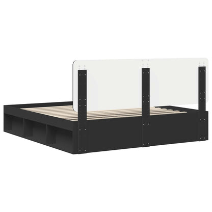 Bed Frame with Headboard Black 200 x 200 cm Solid Pine Wood