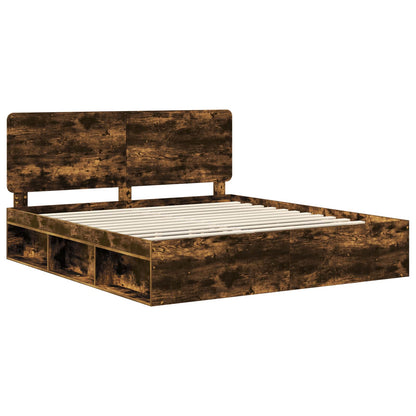 Bed Frame Smoked Oak 200 x 200 cm Solid Pine Wood