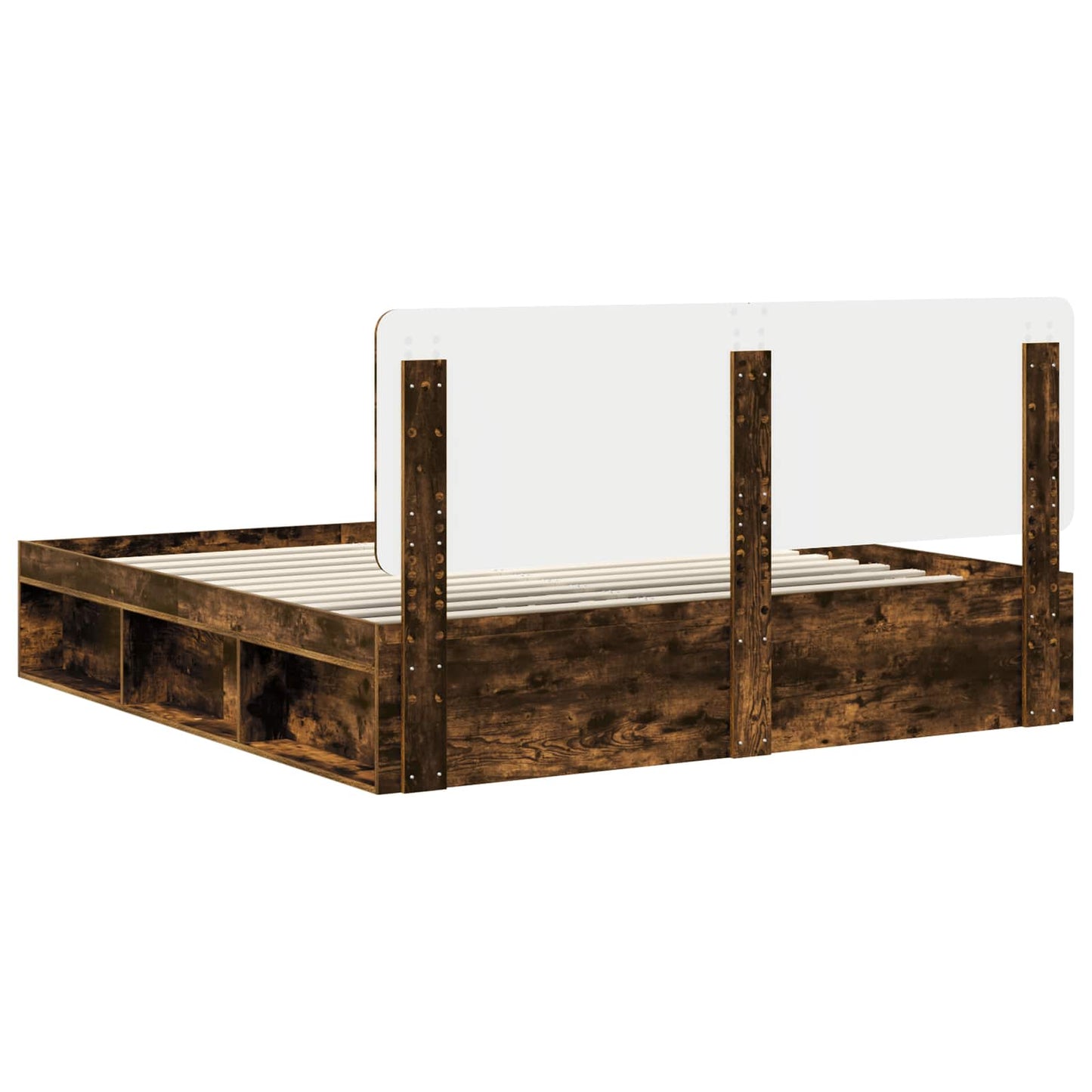 Bed Frame Smoked Oak 200 x 200 cm Solid Pine Wood