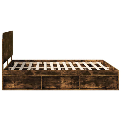 Bed Frame Smoked Oak 200 x 200 cm Solid Pine Wood